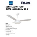 VENTILADOR TETO CITRINO LED 220V BRANCO