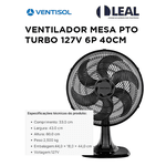 VENTILADOR MESA PRETO TURBO 6P 40CM 127V