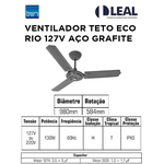 VENTILADOR TETO ECO RIO 127V AÇO GRAFITE