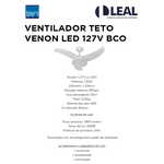 VENTILADOR TETO VENON LED 6000K 127V