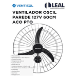 VENTILADOR OSCILANTE PAREDE 127V 60CM AÇO E PRETO