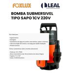 BOMBA DAGUA SUBMERSIVEL TIPO SAPO 1CV 220V FOXLUX