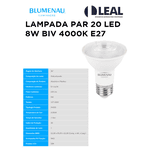 LÂMPADA PAR 20 LED 8W BIV 4000K E27 BLUMENAU 