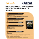 RESINA MULT. SOLVENTE INCOLOR BRILHANTE 900ML HYDRONORTH