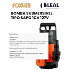 BOMBA DAGUA SUBMERSIVEL TIPO SAPO 1CV 127V FOXLUX