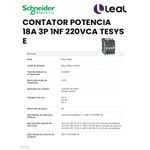 CONTATOR POTENCIA 18A 3P 1NF 220VCA TESYS E SCHNEIDER 