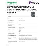 CONTATOR POTENCIA 95A 3P 1NA+1NF 220VCA TESYS E SCHNEIDER 