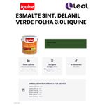 Tinta Esmalte Brilhante Delanil Madeiras e Metais 3L Verde Folha IQUINE