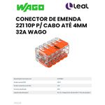 CONECTOR DE EMENDA 221 10P P/ CABO ATÉ 4MM 32A WAGO (221-420)