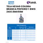 TELA HEXAG COLEIRA BRANCA PINTEIRO 1" BWG 24X1,5MX50M MORLAN (1819)
