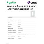 PLACA C/ SUP 4X2 3 MOD HORIZ BCO LUNARE UP SCHNEIDER (S421230)