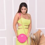Bolsa Feminina Pink Pequena Redonda Elegante Alça Transversal Santucci