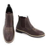 Botina Masculina Chelsea Bordada Couro MarromConfort Reforça