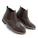 Botina Masculina Chelsea Bordada Couro MarromConfort Reforça