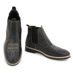 Botina Masculina Chelsea Bordada Couro Preto Confort Reforça