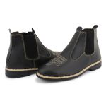Botina Masculina Chelsea Bordada Couro Preto Confort Reforça