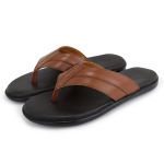 Chinelo Sandália Masculino Couro Marrom Claro Dedo Ortopédica Granado