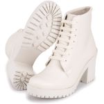 Bota Coturno Feminino Branco Confortável com Salto Logo do Serrado