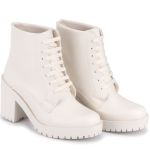 Bota Coturno Feminino Branco Confortável com Salto Logo do Serrado