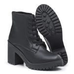 Bota Coturno Feminino Confortavel Preto com Salto Logo do Serrado