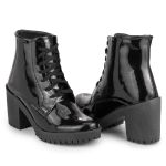 Bota Coturno Feminino Confortável com Salto Verniz Preto Logo do Serrado