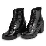Bota Coturno Feminino Confortável com Salto Verniz Preto Logo do Serrado