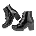 Bota Coturno Feminino Confortável com Salto Verniz Preto Logo do Serrado