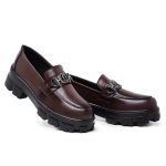 Mocassim Feminino Marrom Couro Confort Sola Tratorada Moderno Strak