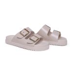 Sandália Papete Feminina Slide Branca com Fivelas