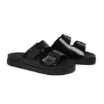 Sandália Papete Feminina Slide Preta com Fivelas