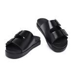 Sandália Papete Feminina Slide Preta com Fivelas