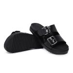 Sandália Papete Feminina Slide Preta com Fivelas