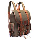 Mochila Casual Mala Viagem Resistente a Agua e Divisória Notebook em Lona e Couro - Verde