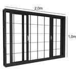 Janela De Correr 2,0m X 1,0m quadriculada 557914 Com Grade Quadriculada Fortsol - Ramassol