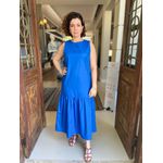 Vestido Longo Com Franzidos Azul