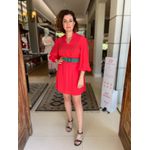 Vestido Curto Manga Pregas 