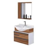 KIT FIRENZE GABINETE 63,5CM COM CUBA DE LOUÇA E ESPELHEIRA - COR NOGAL - AJRORATO