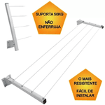 Suporte Para Varal De Parede Reforçado 5 Fios Ref. 516 Branco Baricar