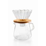 Pour Over 600ml em vidraria com suporte de madeira