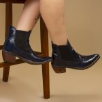 Bota Feminina Texana Western Escamada Azul