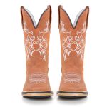 Bota Texana Feminina Premium Floral Branco Solado Jump 100% em Couro Legítimo 
