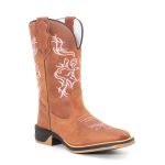 Bota Texana Feminina Premium Floral Rosa Solado Jump 100% em Couro Legítimo 