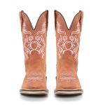 Bota Texana Feminina Premium Floral Rosa Solado Jump 100% em Couro Legítimo 