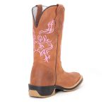 Bota Texana Feminina Premium Floral Rosa Solado Jump 100% em Couro Legítimo 