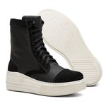 Coturno Feminino Plataforma Off White Floater Preto / Bufalado Preto