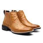 Botina Country Masculina Bico Quadrado Estilizado Avestruz Whisky - Linha Gadão