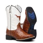 Bota Texana Masculina Estilizada Avestruz/Cara de Boi Pinhão