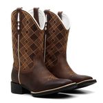 Bota Texana Feminina Bordado Xadrez Cenoura