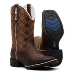 Bota Texana Feminina Bordado Xadrez Cenoura