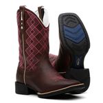Bota Texana Feminina Bordado Xadrez Rosa